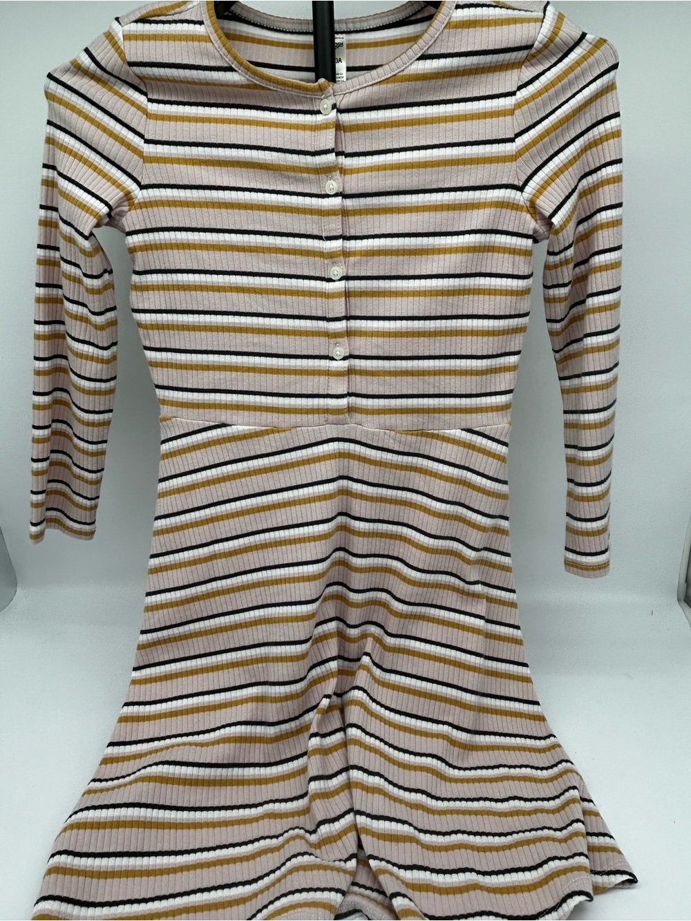 OshKosh B'gosh Striped Long-Sleeve Ribbed Dress in Cream, Mustard, Black 10/10A